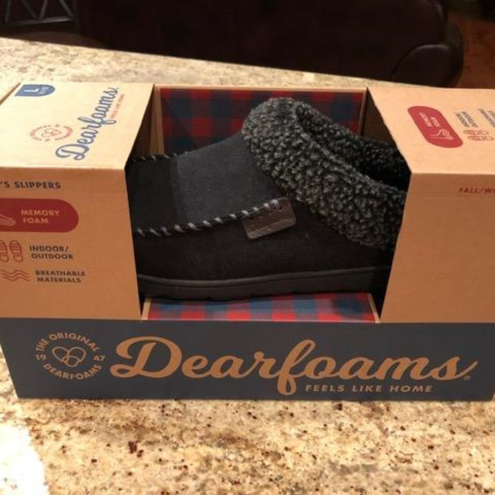 NWT, Men's Dearfoams Slippers, Gray,Size LG, 11-12